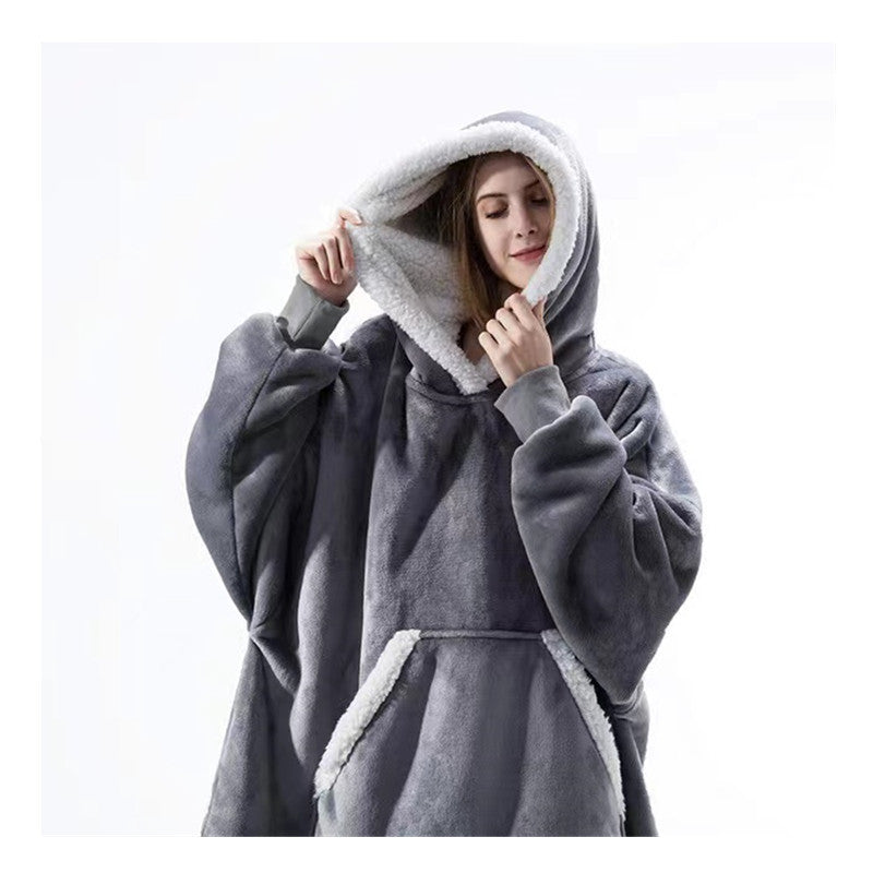 Damen Gemütlicher Hoodie-Poncho mit weichem Futter und praktischen Taschen R&B