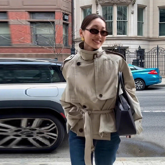 Damen modischer Oversize-Trenchcoat mit schmalem Gürtel R&B