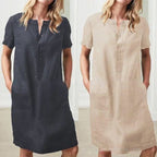 Damen lässiges Leinenkleid mit Knopfleiste und praktischen Taschen R&B