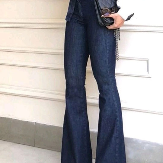 Damen elegante Bootcut-Jeans mit hohem Bund und Gürtel R&B