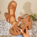 Damen Elegante Plateau-Sandalen mit dekorativen Riemen und komfortablem Fußbett R&B