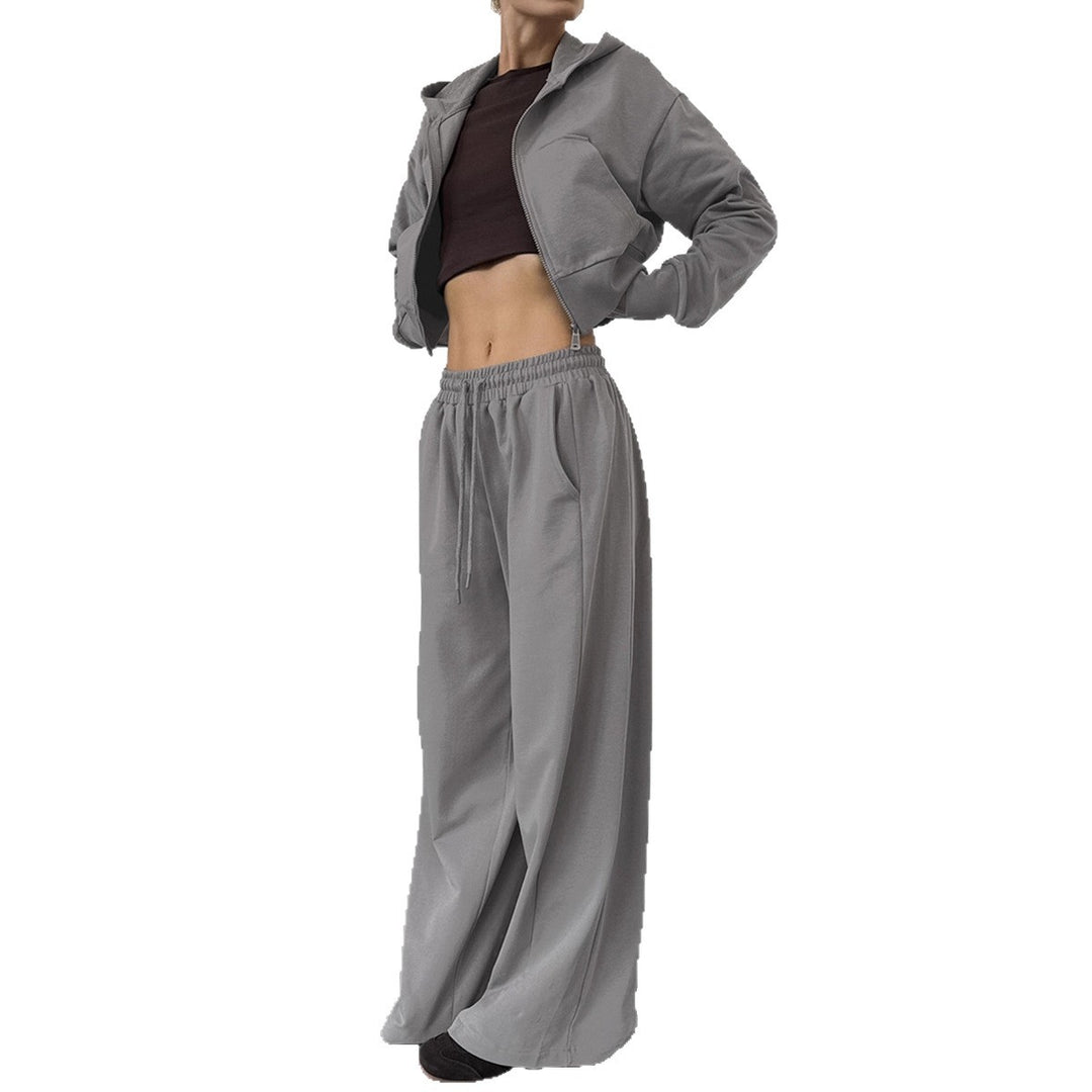Damen Lässiges Crop-Top und weite High-Waist-Hose Set R&B