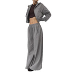 Damen Lässiges Crop-Top und weite High-Waist-Hose Set R&B