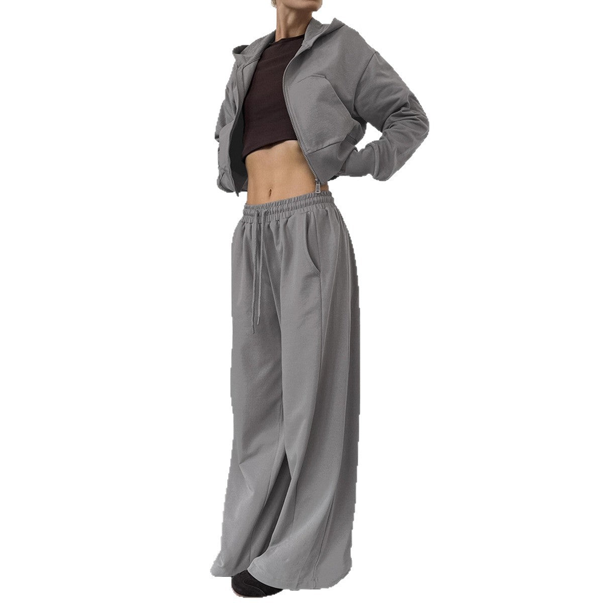Damen Lässiges Crop-Top und weite High-Waist-Hose Set R&B