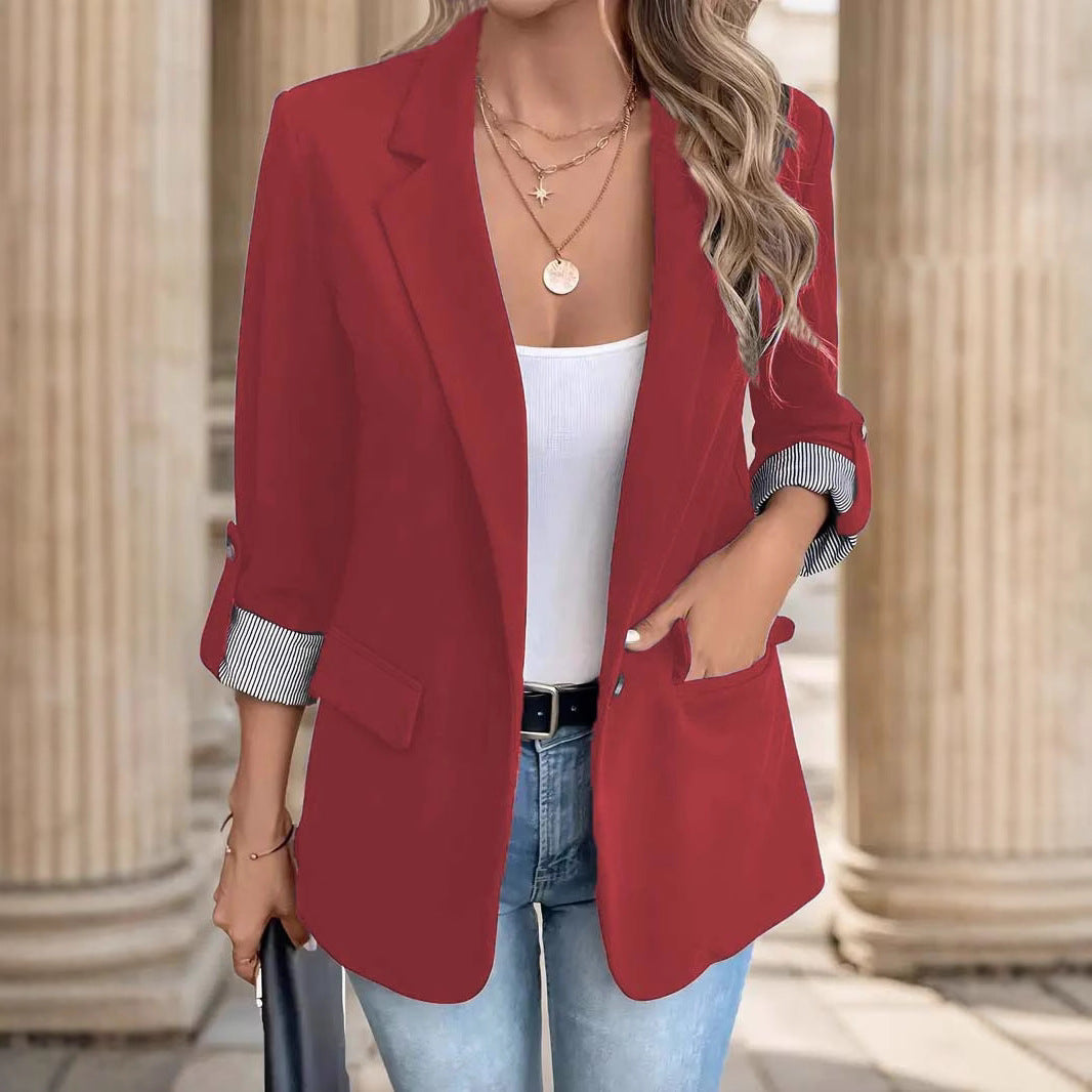 Damen nan taillierter dreiviertelarm Blazer mit Pattentaschen und umgeschlagenen Manschetten R&B