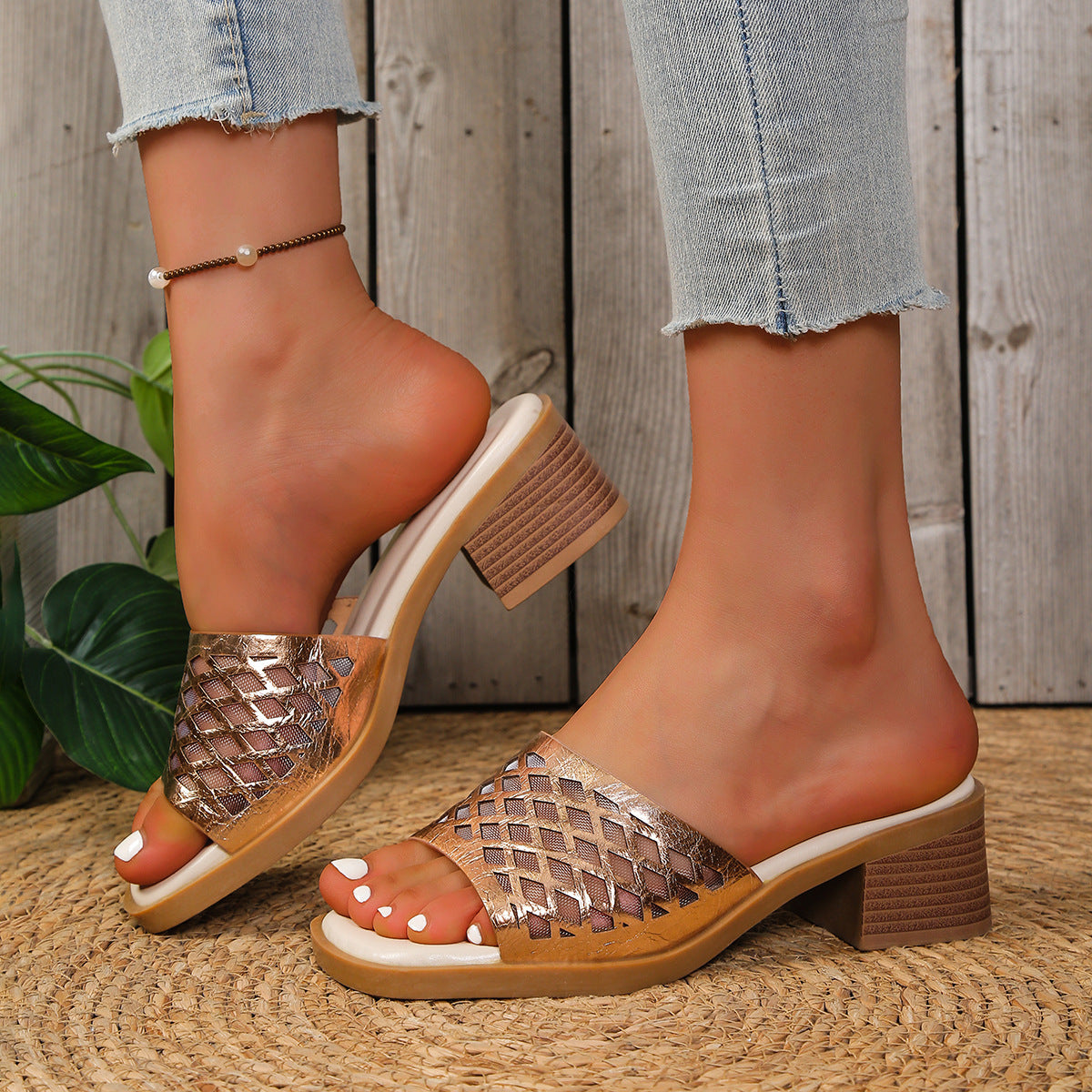 Damen Offene Wedge-Pantoletten mit modischem Netzdesign R&B
