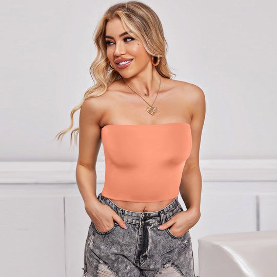 Damen Trägersloses Crop-Top aus elastischem Material R&B