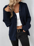 Damen lässige Strickjacke mit Kapuze und Knopfverschluss R&B