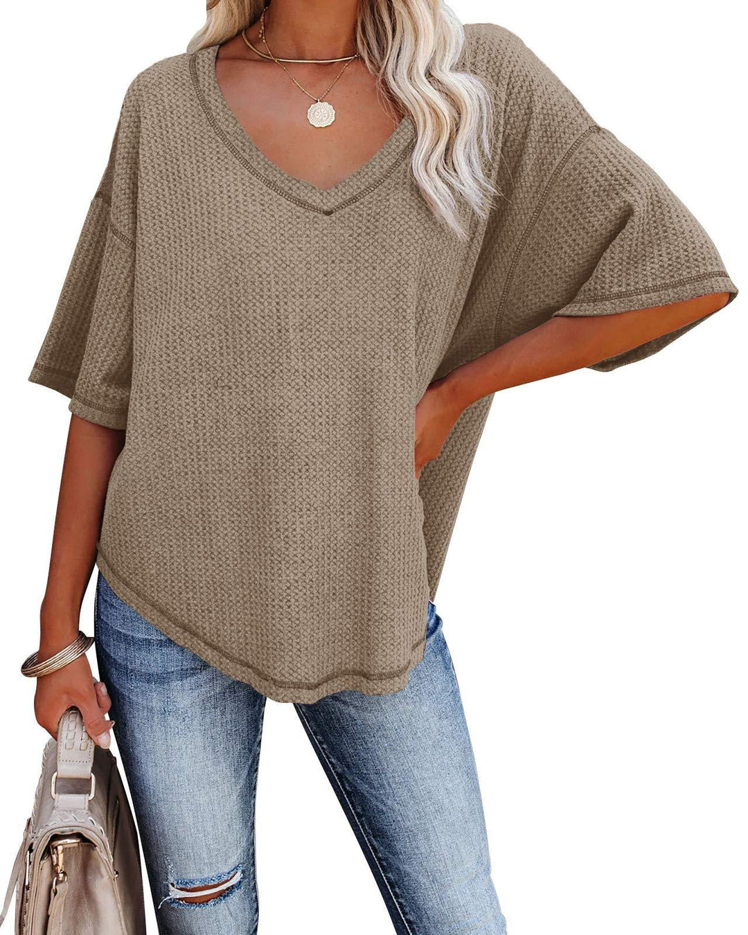 Damen lässiges Oversized-Oberteil mit strukturiertem Webmuster R&B