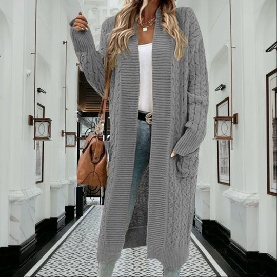 Damen Grobstrick-Cardigan mit offenen Taschen und texturiertem Kabelfinish R&B