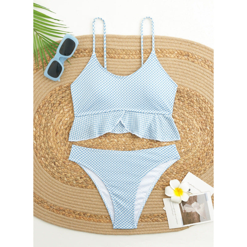 Damen Bikiniversatile mit Rüschen und Karomuster R&B