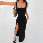 Damen Elegantes Maxikleid mit schulterfreier Silhouette und seitlichem Schlitz R&B