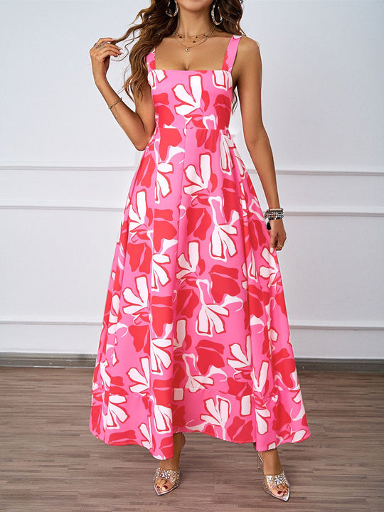 Damen Maxikleid mit floralem Schnitt und modernem Quadrat-Ausschnitt R&B