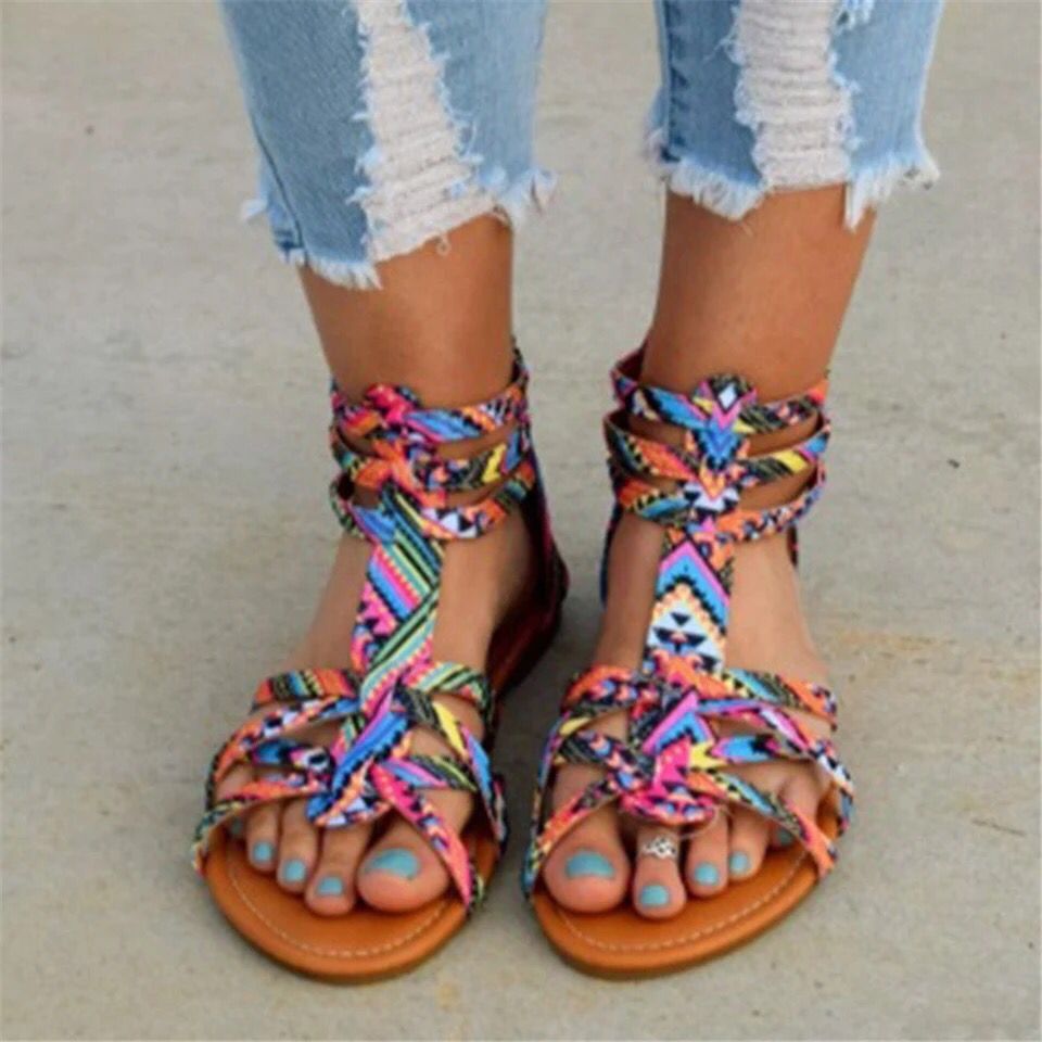 Damen farbenfrohe Strandsandalen mit verstellbaren Riemen und anatomischem Fußbett R&B