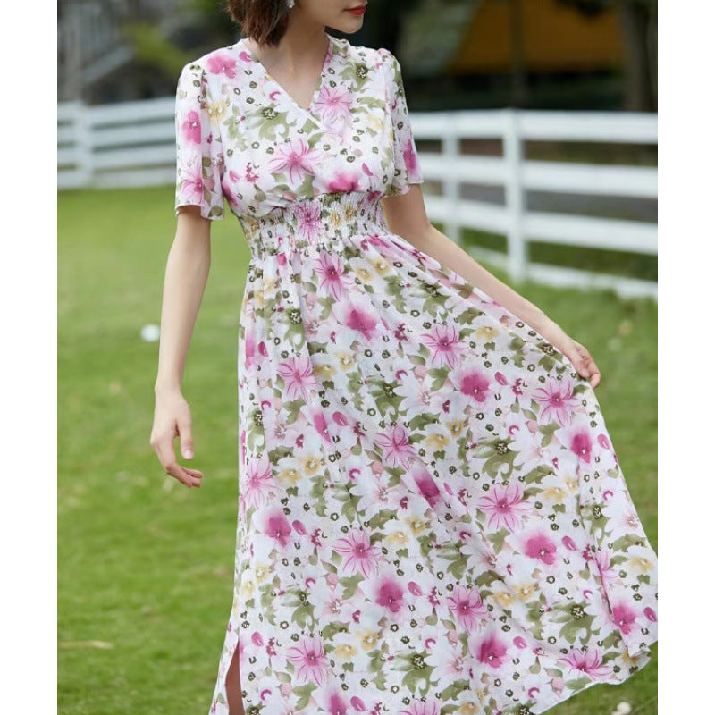 Damen Maxikleid mit fließendem Schnitt und floralem Design R&B
