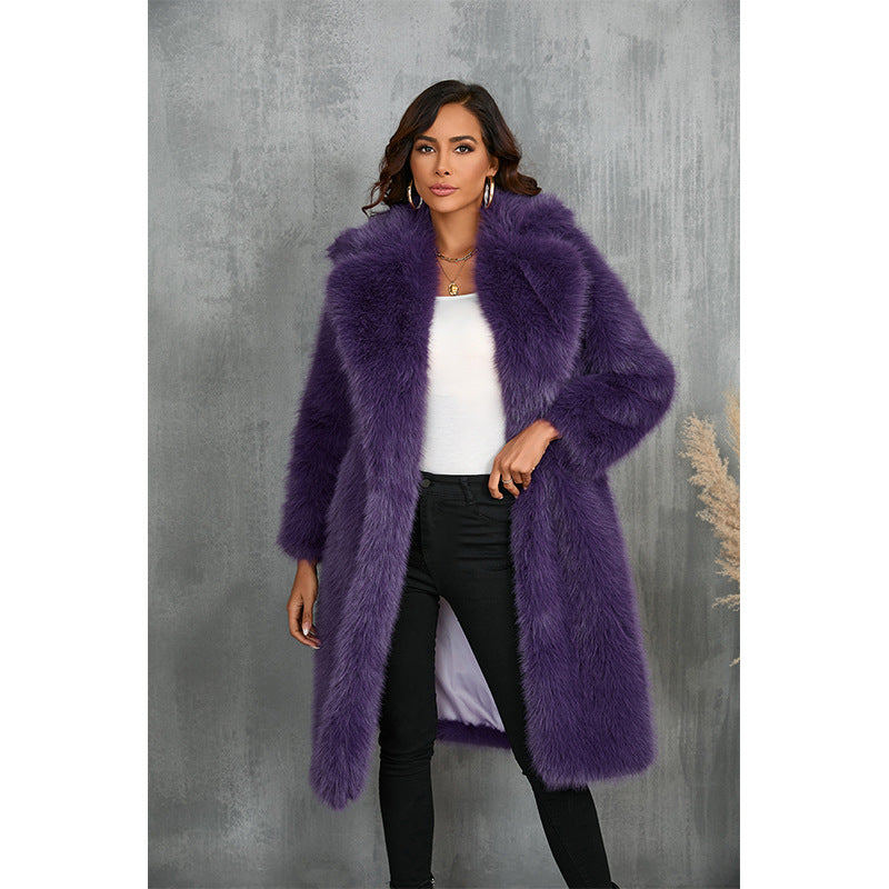 Damen Eleganter Kunstpelzmantel mit breitem Revers und lockerem Schnitt R&B