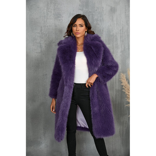 Damen Eleganter Kunstpelzmantel mit breitem Revers und lockerem Schnitt R&B