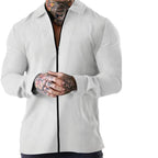 Herren nan strukturierte Zip-Hemdjacke aus Waffelstrick mit Kentkragen und schmaler Silhouette R&B