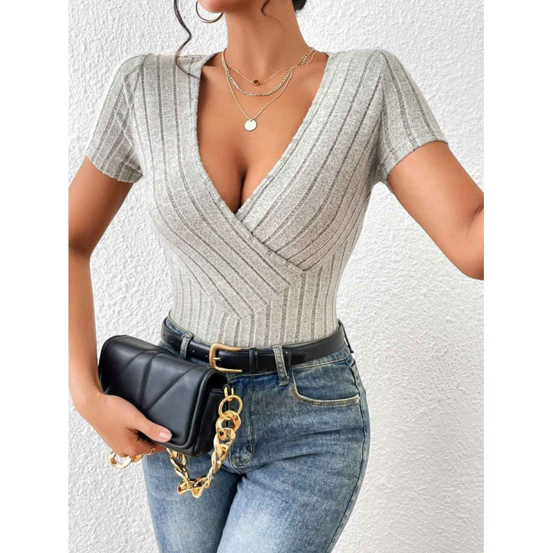 Damen Wickelbody mit dekorativem Streifenmuster R&B