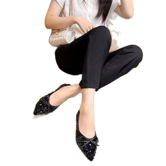 Damen funkelnde Ballerinas mit spitzem Zehenbereich und dekorativem Paillettenschmuck R&B