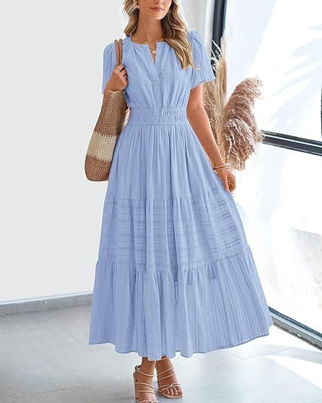 Damen Maxikleid mit elegantem V-Ausschnitt und frisch gerafftem Design R&B