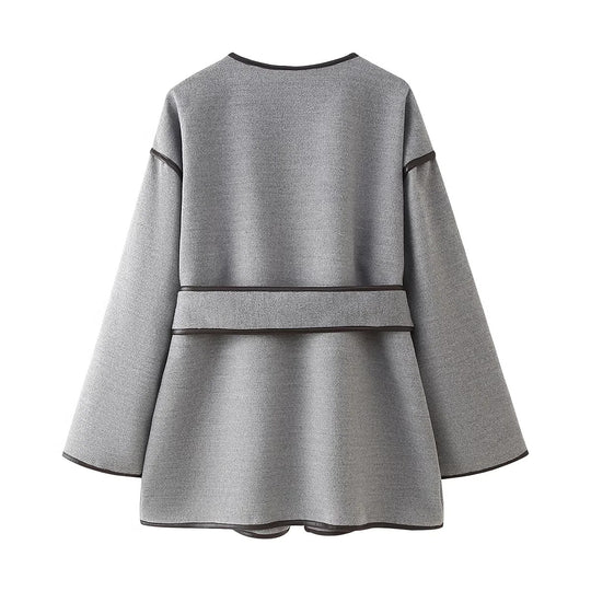 Damen elegante Wickeljacke mit praktischen Taschen R&B