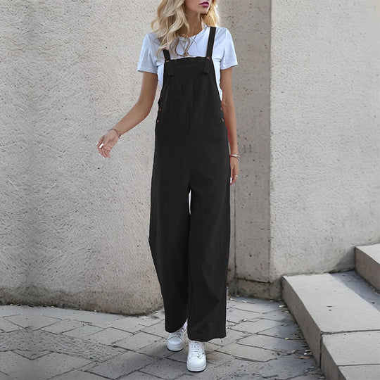 Damen lässiger Jumpsuit mit breitem Bein und seitlichen Taschen R&B