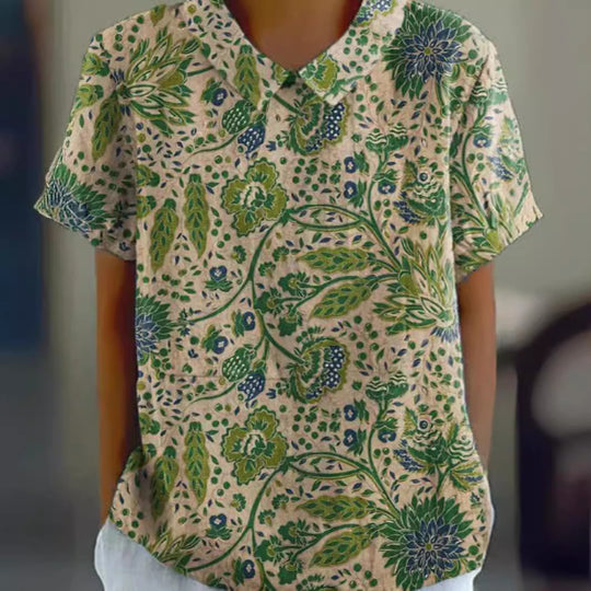 Damen Kurzarmbluse mit kunstvollem Blumenprint Heidi-Mode