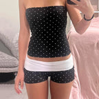 Damen Bandeau-Badeanzug mit Polka Dots und Shorts R&B