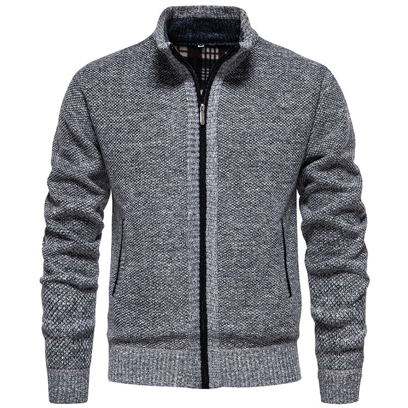 Herren stylischer Strickjacke mit hohem Kragen und praktischen Taschen R&B