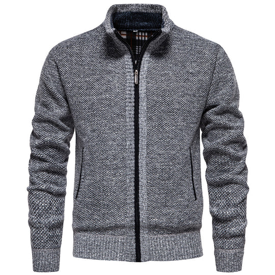 Herren stylischer Strickjacke mit hohem Kragen und praktischen Taschen R&B