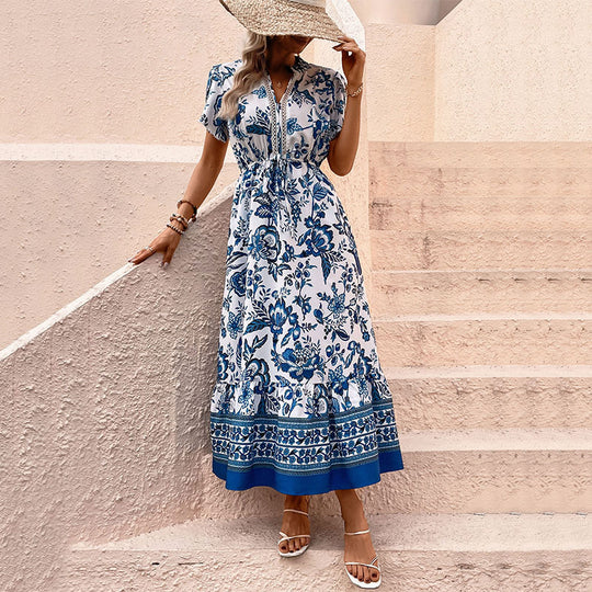 Damen Maxikleid mit floralen Mustern und tailliertem Design R&B