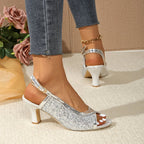 Damen Glamouröse Slingback-Sandaletten mit glitzerndem Obermaterial und elegantem Absatz R&B