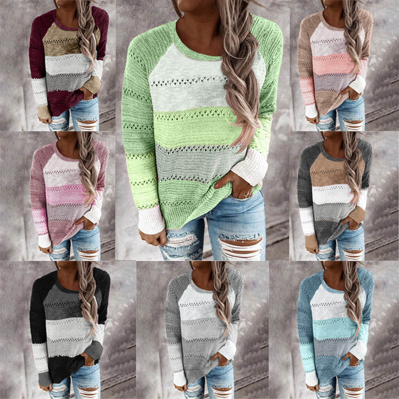 Damen gestreifter leichter Strickpullover