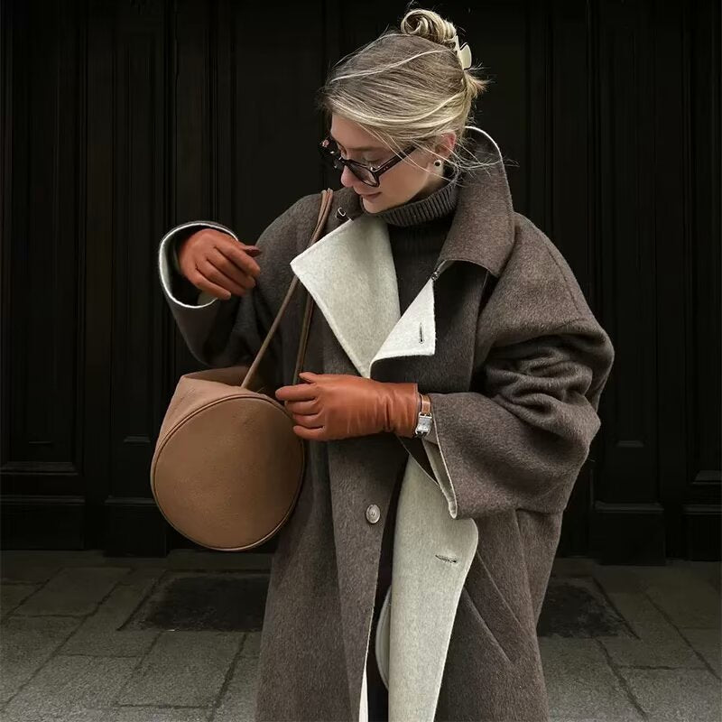 Damen Übergroße Trenchcoat mit elegantem Revers und praktischen Taschen R&B