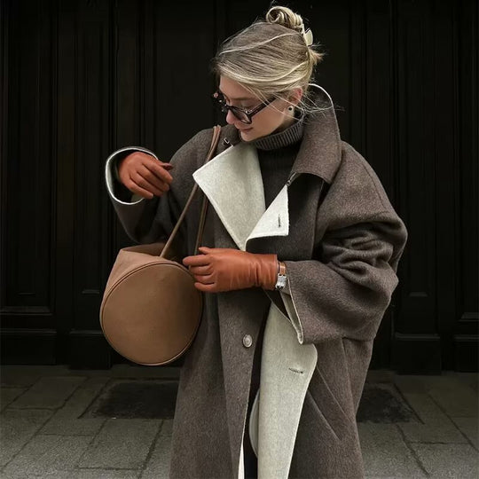 Damen Übergroße Trenchcoat mit elegantem Revers und praktischen Taschen R&B