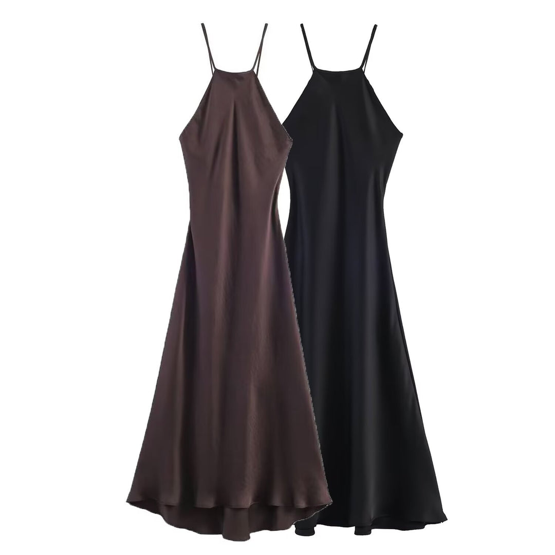 Damen Maxikleid mit elegantem Halterneck und schwingendem Saum R&B