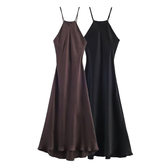 Damen Maxikleid mit elegantem Halterneck und schwingendem Saum R&B