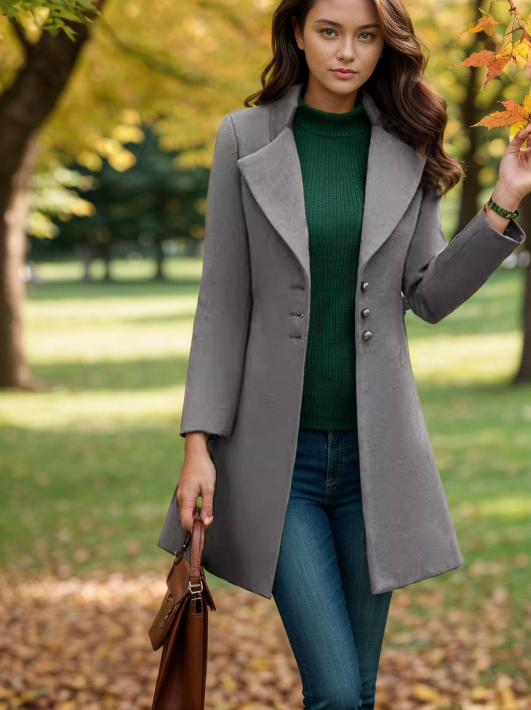 Damen eleganter und taillierter Trenchcoat mit strukturiertem Gewebe R&B
