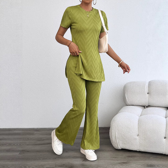 Damen lässiges Zweiteiliges Set im modernen Rippenlook mit hohem Tragekomfort R&B