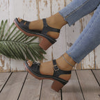 Damen modische Sandaletten mit eleganter Schnalle und Holz-Blockabsatz R&B