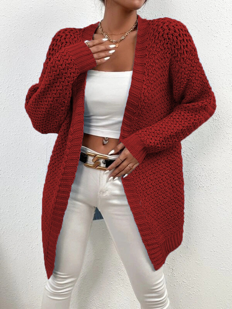 Damen Strickjacke mit luftiger Lochmusterung und lässigem Design R&B