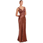 Damen Elegantes Maxikleid mit Spitze und tiefem V-Ausschnitt R&B