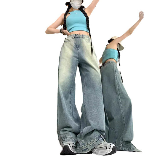 Damen Oversized Denim-Hose mit weitem Bein und modischem Schnitt R&B