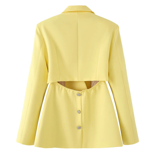 Damen elegante Blazerjacke mit strukturiertem Kragen und glänzenden Details R&B