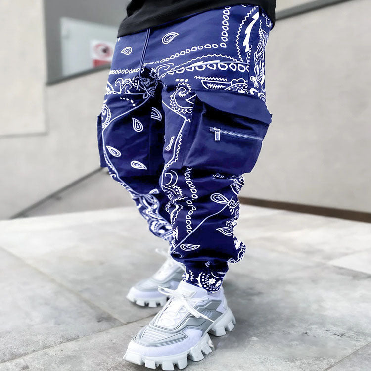 Herren nan Bandana-Cargo-Jogginghose mit Kordelzug und elastischen Bündchen R&B