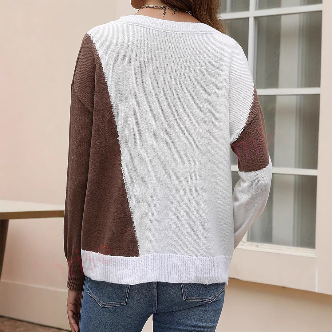 Damen modischer Pullover mit asymmetrischem Farbblockdesign R&B