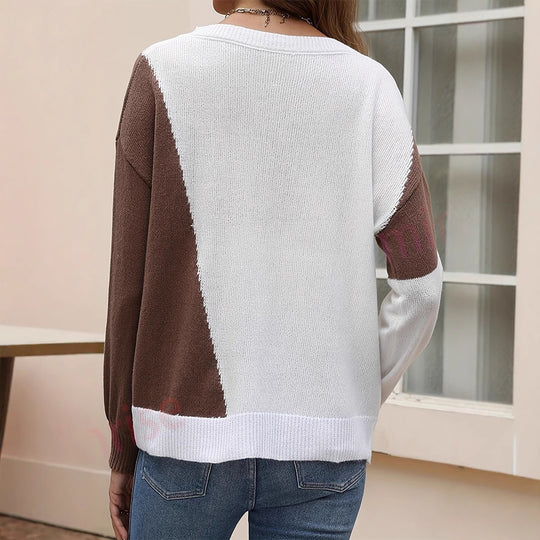 Damen modischer Pullover mit asymmetrischem Farbblockdesign R&B