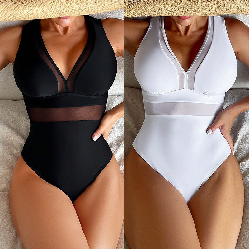 Damen Einteiliger Badeanzug mit tiefem V-Ausschnitt und figurformendem Design