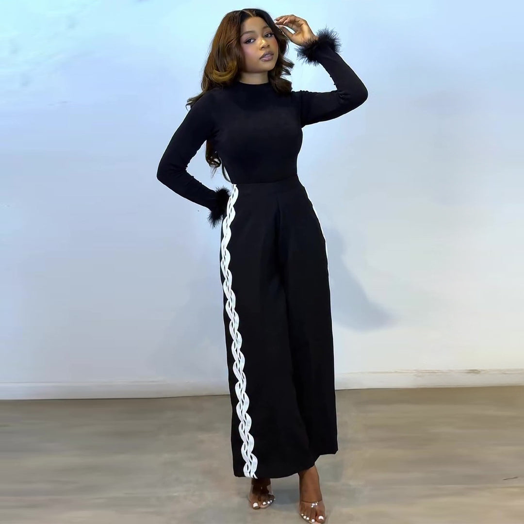 Damen Elegantes Set mit figurbetonendem Oberteil und weitem Hosenstil R&B